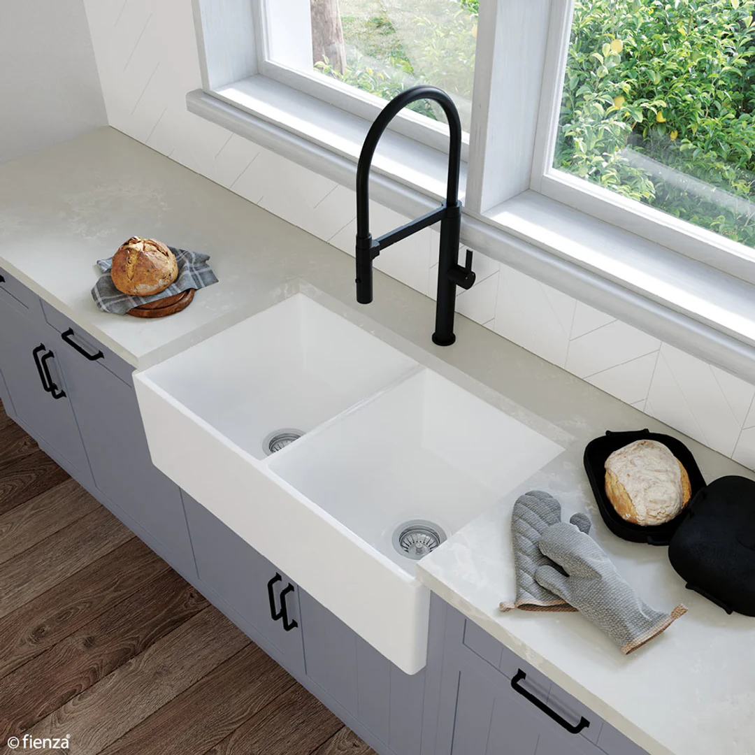 Fienza Charlton Butler Sink Double Reversable Fluted & Flat 835mm Fire Clay Gloss White - Image 6