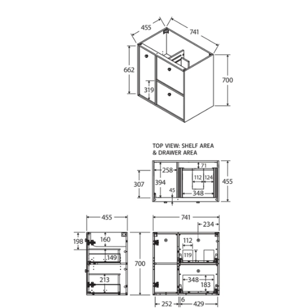 FIENZA CIERRA 750 WALL HUNG 1D/2DR RIGHT HAND DRAWERS/BOWL STANDARD STONE BASIN NOT INCL - Image 2