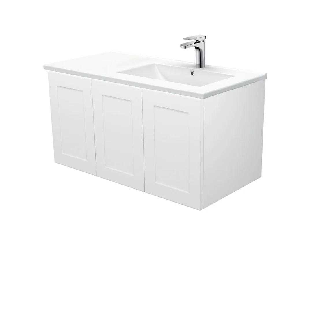 Fienza Dolce Right Offset Basin Mila Shaker Cab Wall Hung Vanity 1 Tap Hole - 900mm - Image 2