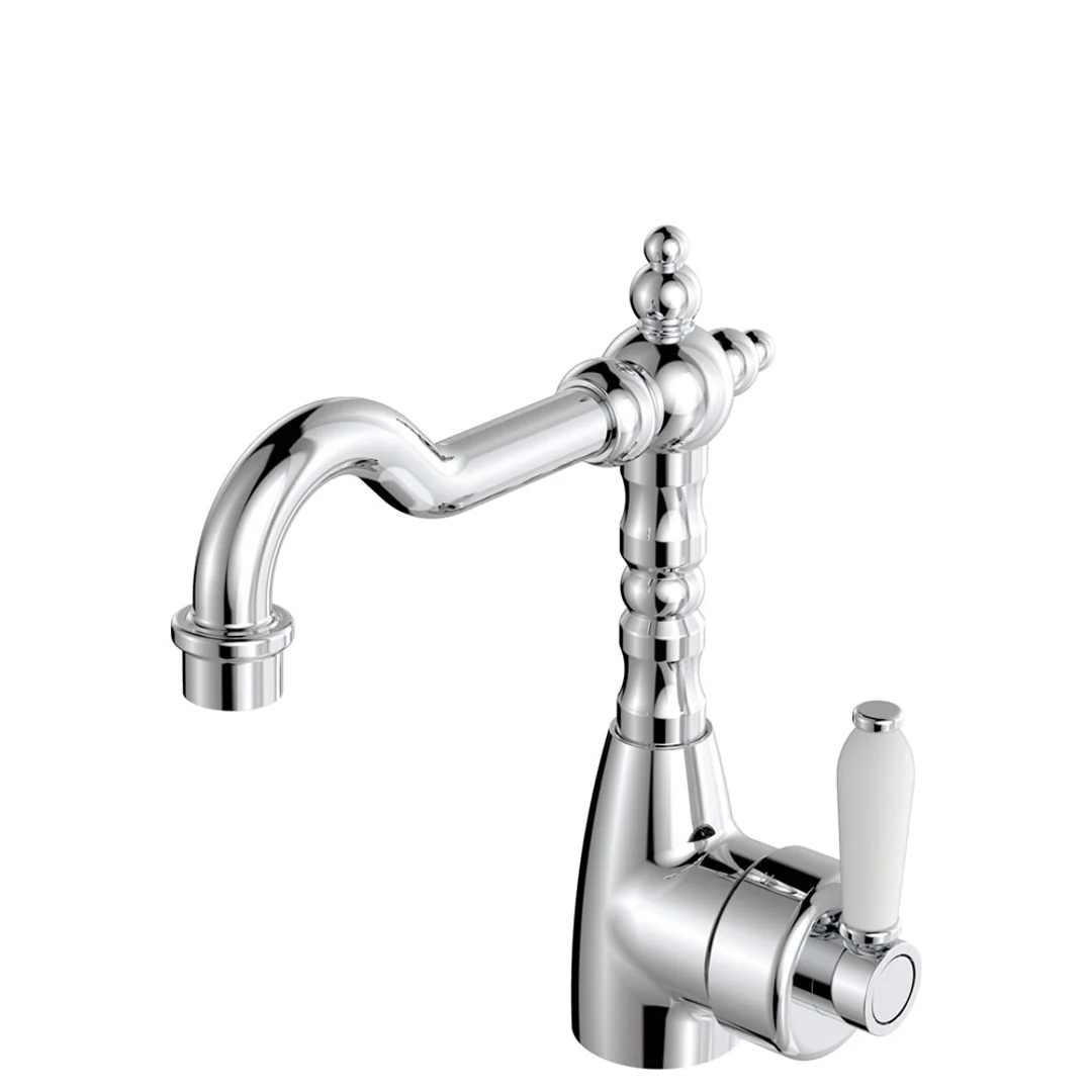 Fienza Eleanor Basin Mixer Shepherds Crook Chrome White Ceramic Handle 202103