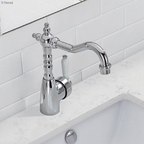 Fienza Eleanor Basin Mixer Shepherds Crook Chrome White Ceramic Handle 202103 - Image 6