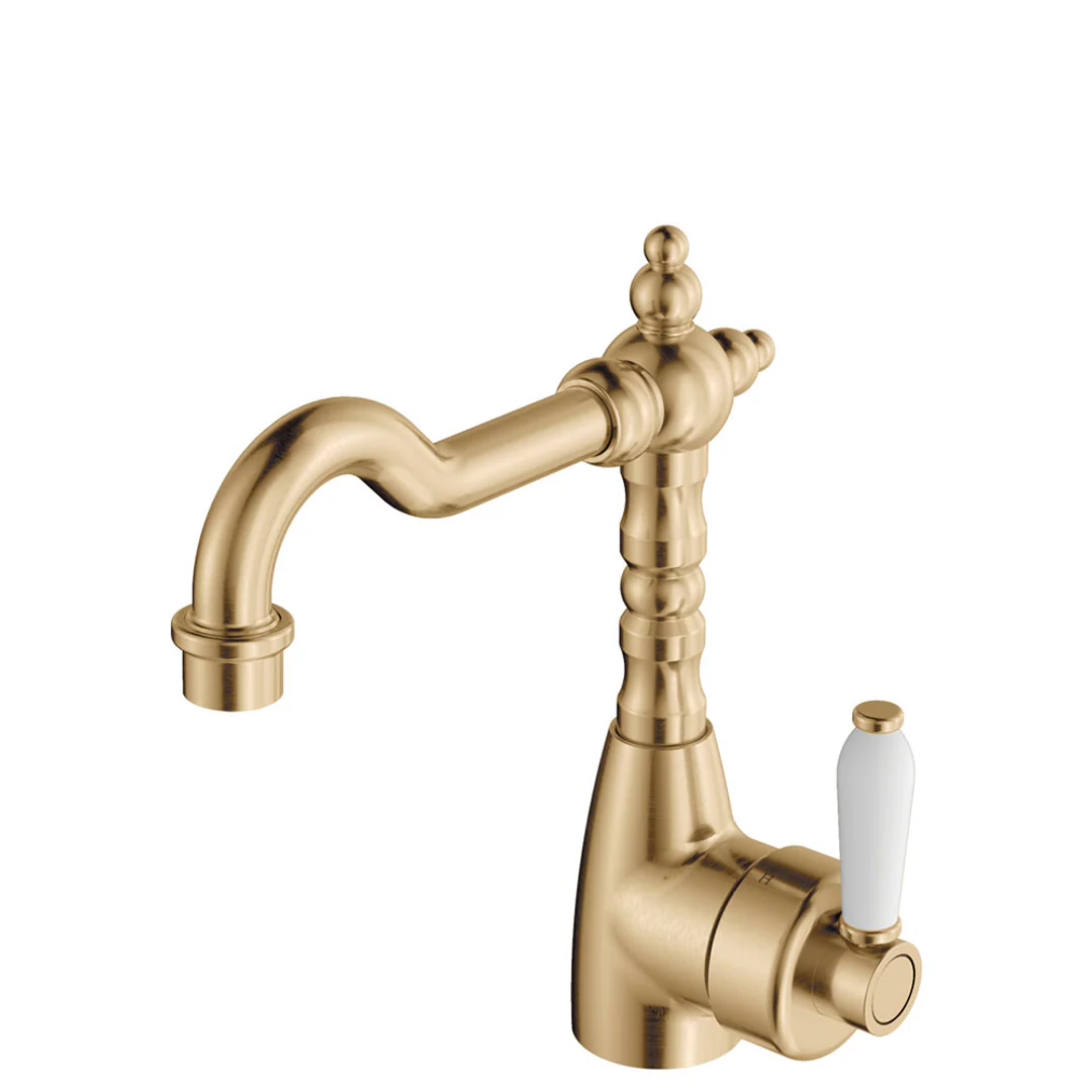 Fienza Eleanor Basin Mixer With Shepherds Crook Urban Brass /White - Image 2