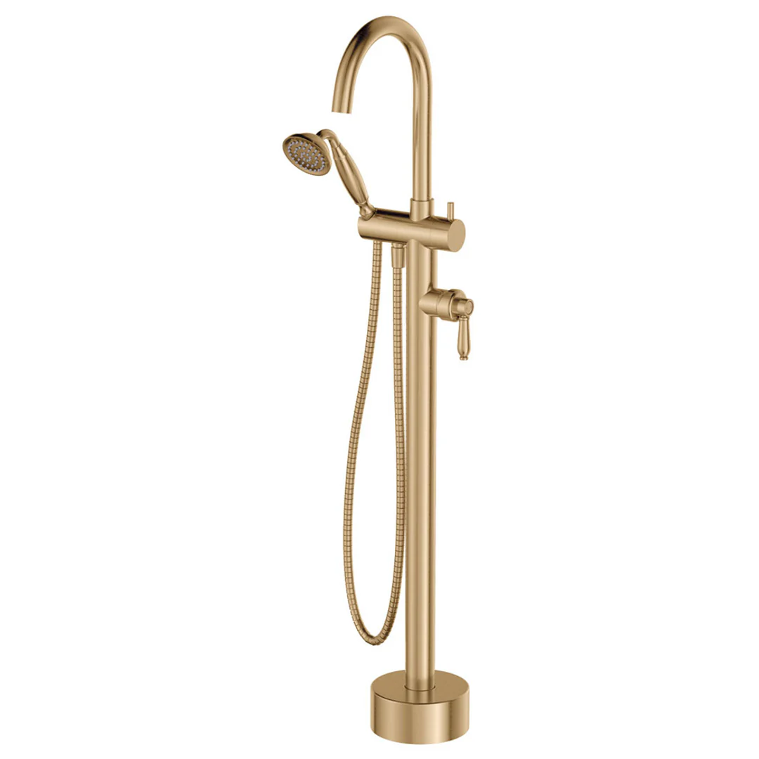 Fienza Eleanor Floor Mixer & Shower Urban Brass/Urban Brass Handle