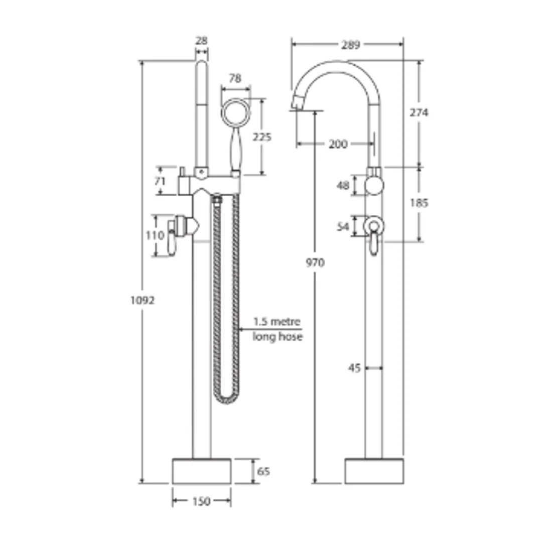 Fienza Eleanor Floor Mixer & Shower Urban Brass/Urban Brass Handle - Image 3