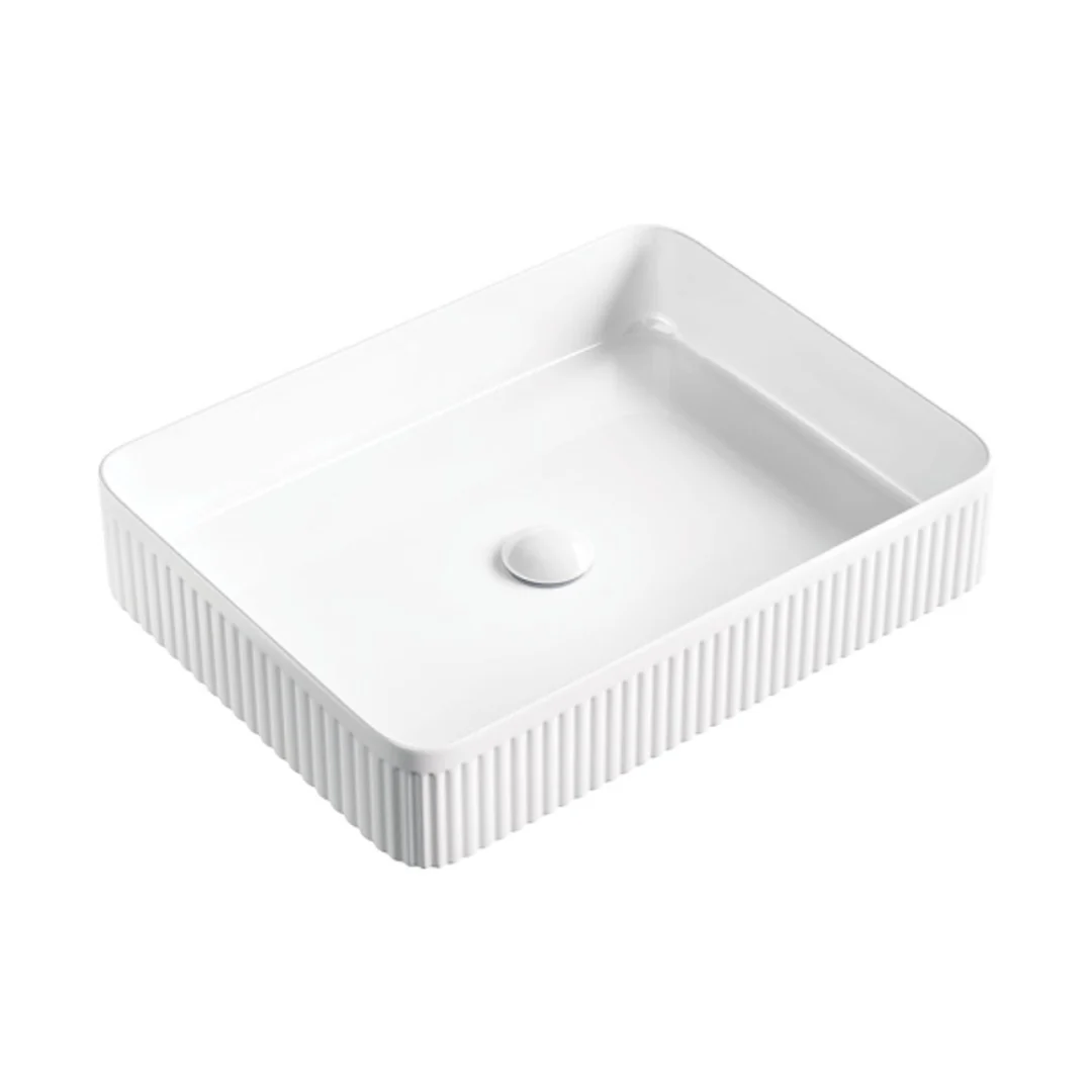 Fienza Eleanor Fluted Rectangle Above Counter Basin Gloss White 500X380X100mm Rb467