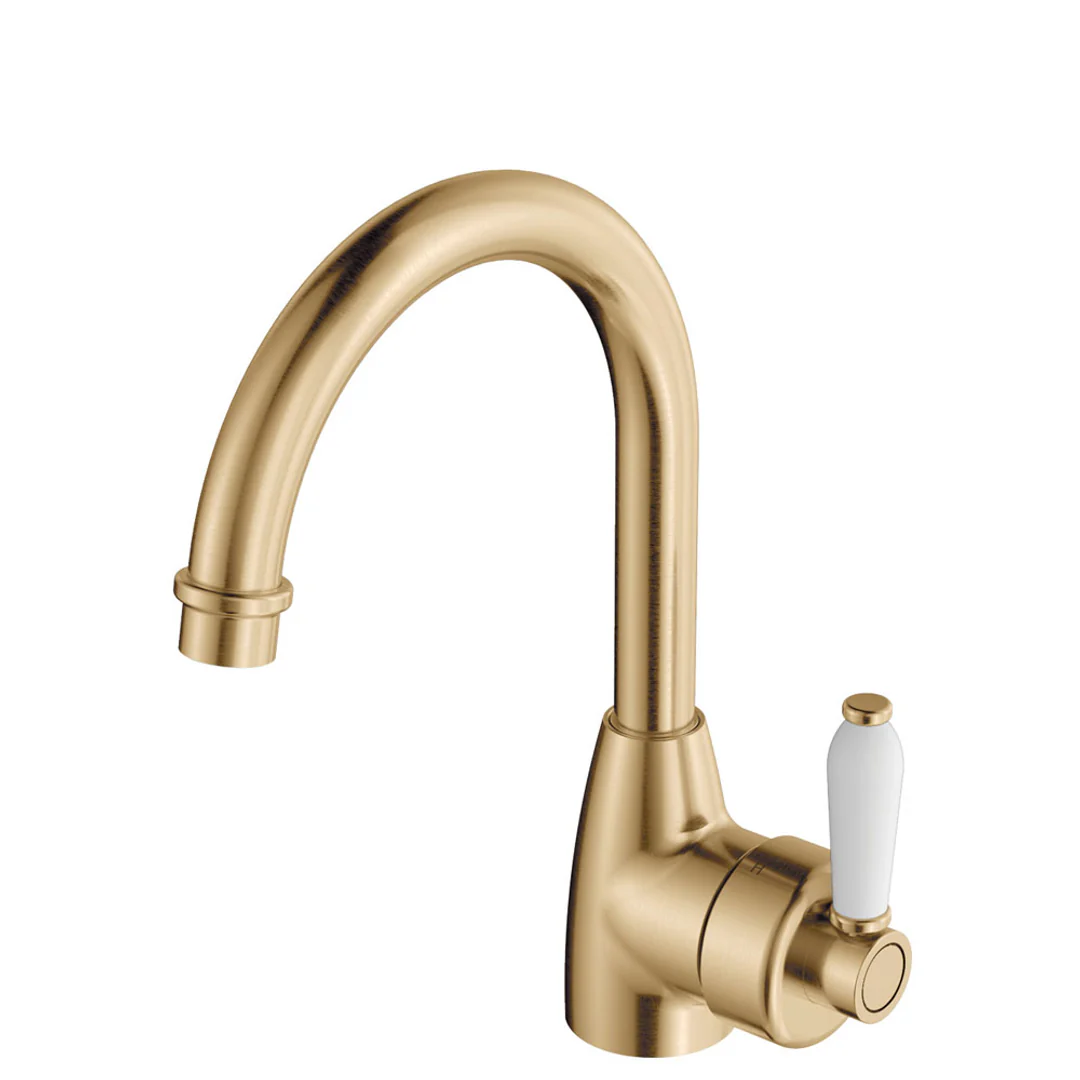 Fienza Eleanor Gooseneck Basin Mixer Urban Brass / White - Image 2
