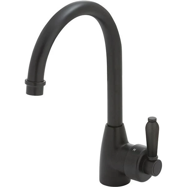 Fienza Eleanor Gooseneck Kitchen Sink Mixer Matte Black Black Handle - Image 4