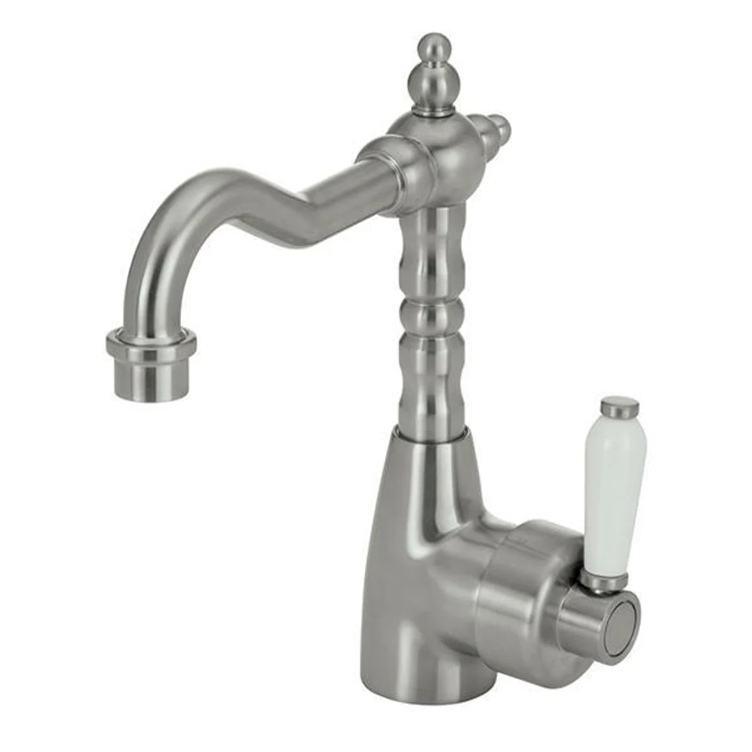Fienza Eleanor Basin Mixer With Shepherds Crook Brushed Nickel Wht - Image 2