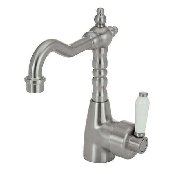 Fienza Eleanor Basin Mixer With Shepherds Crook Brushed Nickel Wht - Image 3