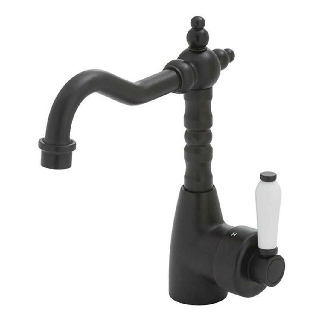 Fienza Eleanor Shepperds Crook Basin Mixer Matte Black Ceramic Handle