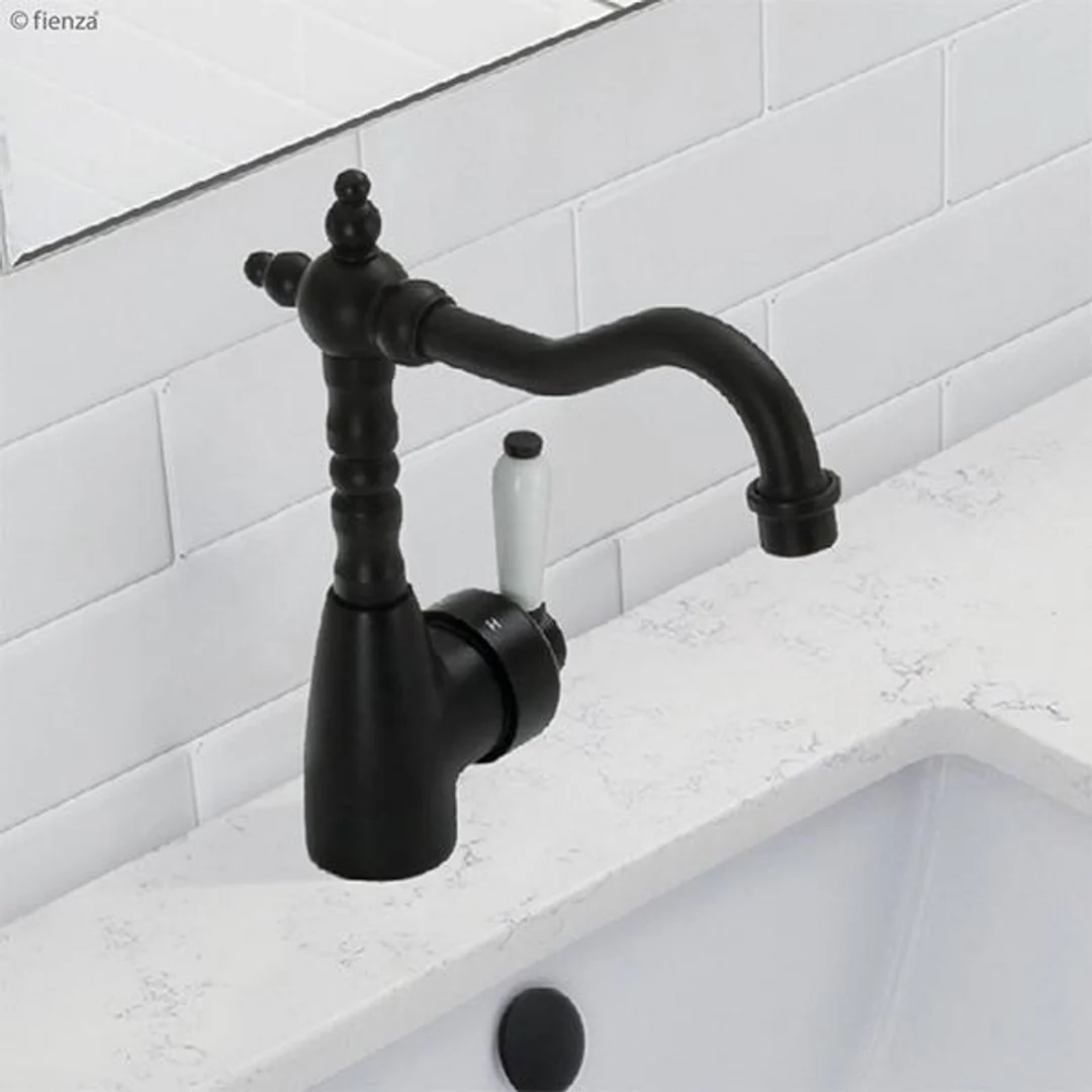 Fienza Eleanor Shepperds Crook Basin Mixer Matte Black Ceramic Handle - Image 4