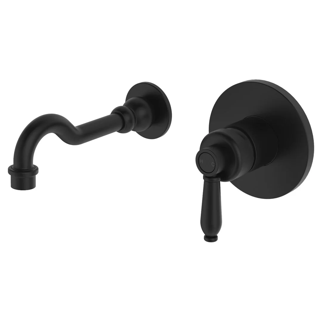 Fienza Eleanor Wall Basin/Bath Mixer Set Matte Black / Matte Black