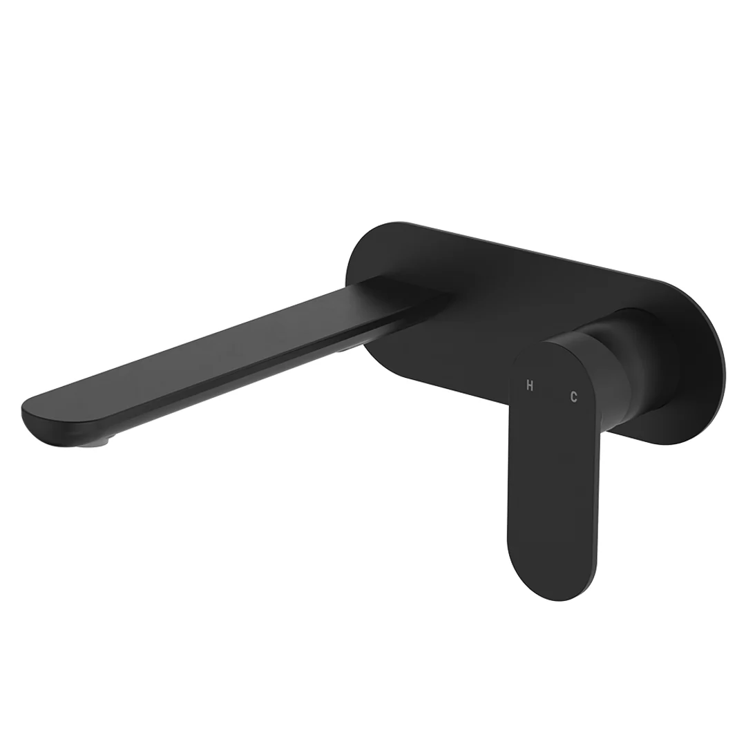 Fienza Empire Slim Basin/Bath Wall Mixer Set Oval Plate 200mm Matte Black Lf