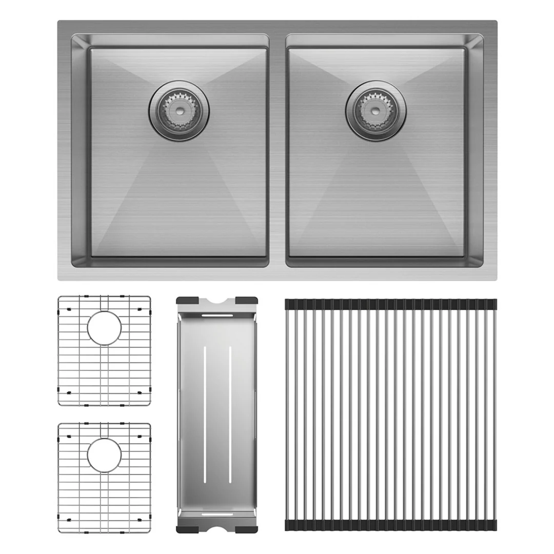 Fienza Hana Double Bowl Sink 55L Inc Ss Colander Roller Protector 2 760X450X200mm - Image 2
