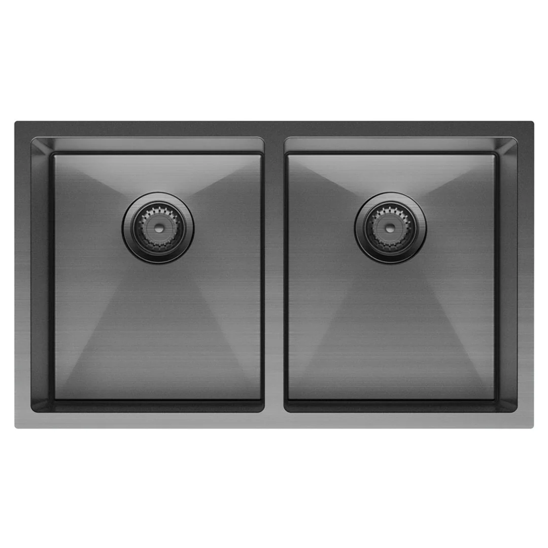 Fienza Hana Double Bowl Sink 27L-27L Carbon Metal Inc Sink Protector 2 760X450X200mm