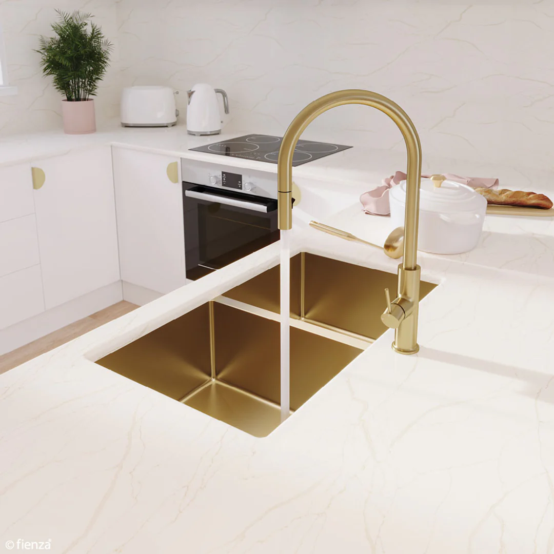 Fienza Hana Double Bowl Sink 27L-27L Rugged Brass Inc Sink Protector 2 760X450X200mm - Image 12