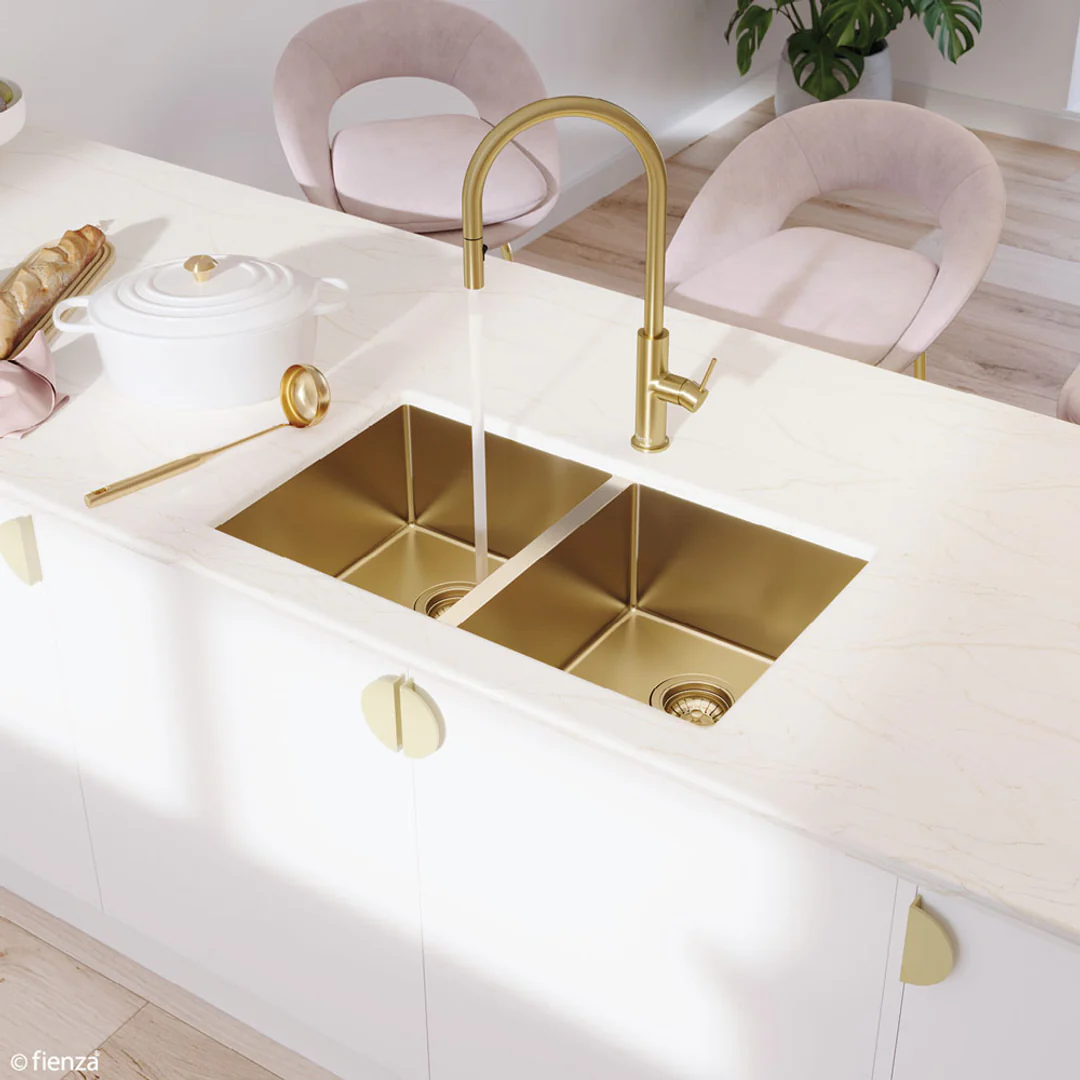 Fienza Hana Double Bowl Sink 27L-27L Rugged Brass Inc Sink Protector 2 760X450X200mm - Image 14
