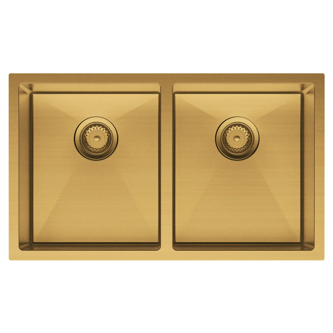 Fienza Hana Double Bowl Sink 27L-27L Rugged Brass Inc Sink Protector 2 760X450X200mm - Image 2