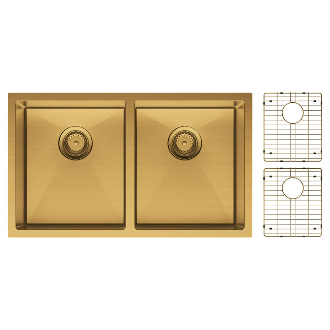 Fienza Hana Double Bowl Sink 27L-27L Rugged Brass Inc Sink Protector 2 760X450X200mm - Image 3