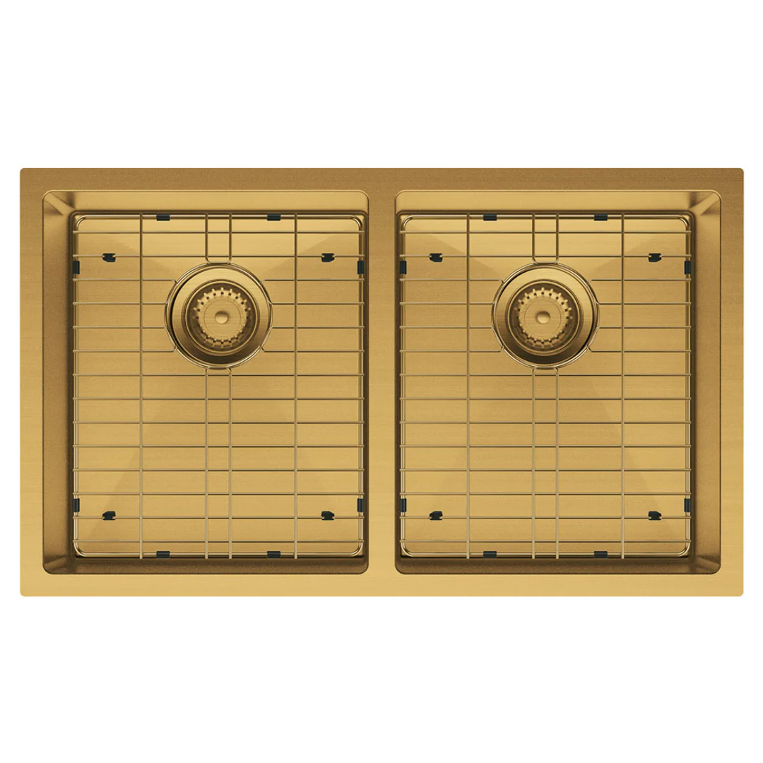 Fienza Hana Double Bowl Sink 27L-27L Rugged Brass Inc Sink Protector 2 760X450X200mm - Image 4