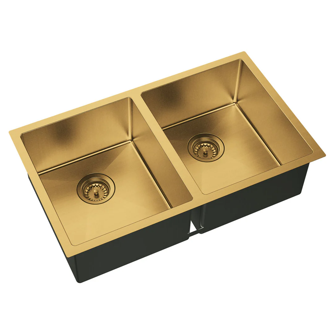 Fienza Hana Double Bowl Sink 27L-27L Rugged Brass Inc Sink Protector 2 760X450X200mm - Image 5