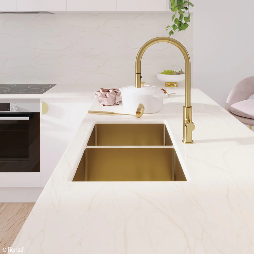 Fienza Hana Double Bowl Sink 27L-27L Rugged Brass Inc Sink Protector 2 760X450X200mm - Image 7