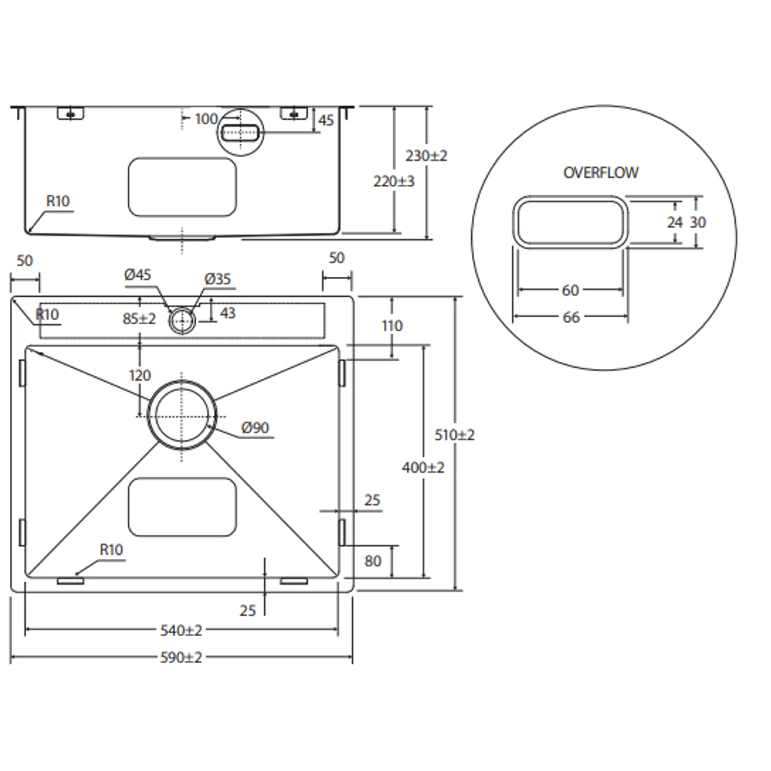 Fienza Hana Laundry Sink 50L With Overflow 1Th Hole Top Mount 590X510X230mm - Image 3