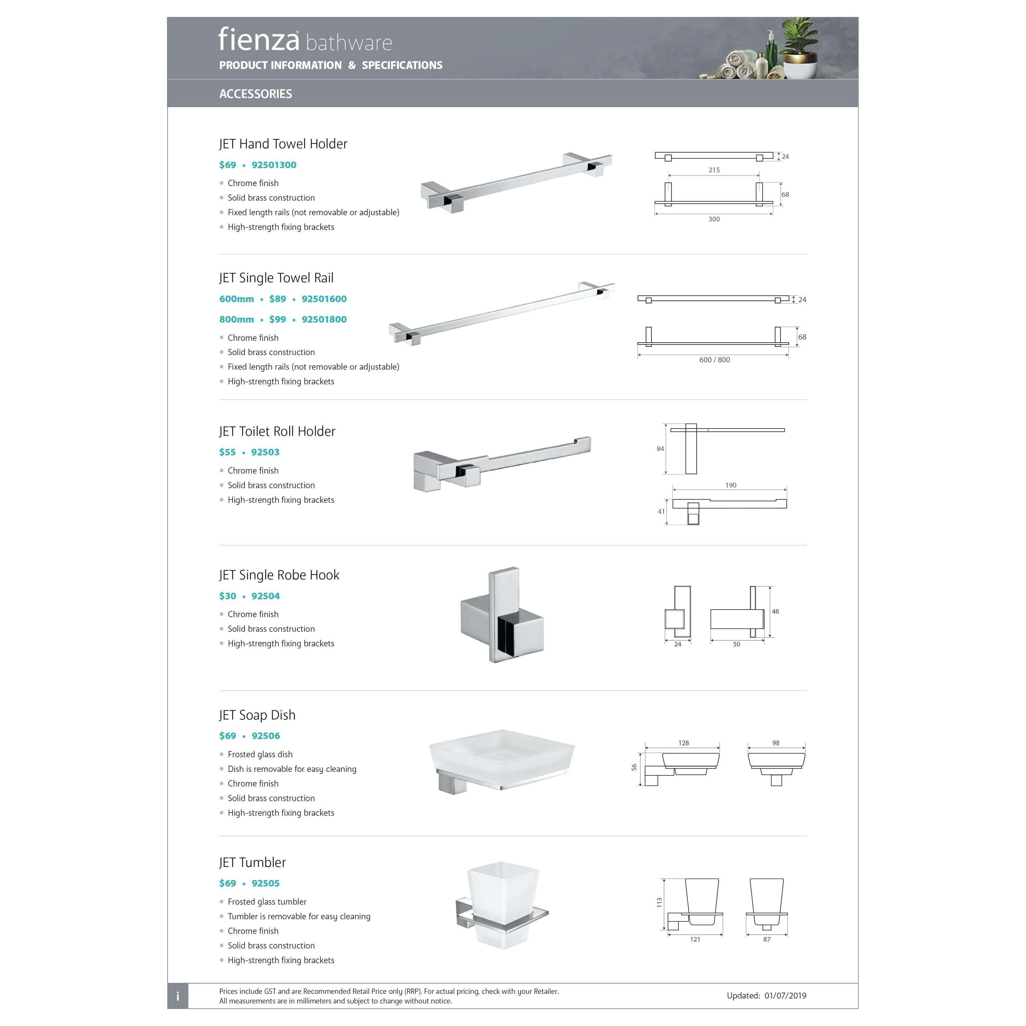 Fienza Jet Single Towel Rail  600mm  Chrome - Image 4
