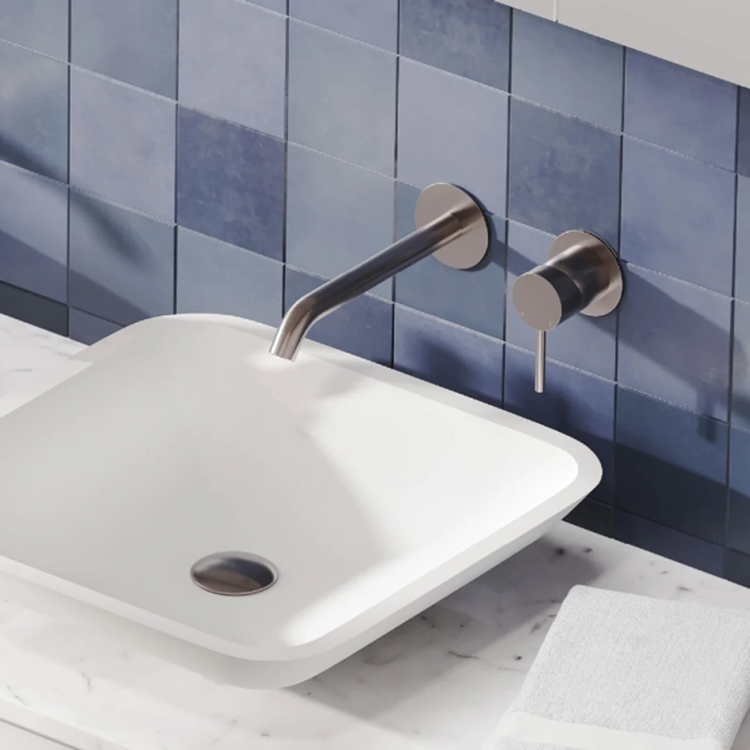 Fienza Kaya Basin/Bath Wall Mixer 160mm Outlet Set Brushed Nickel Round Bn Plates - Image 6