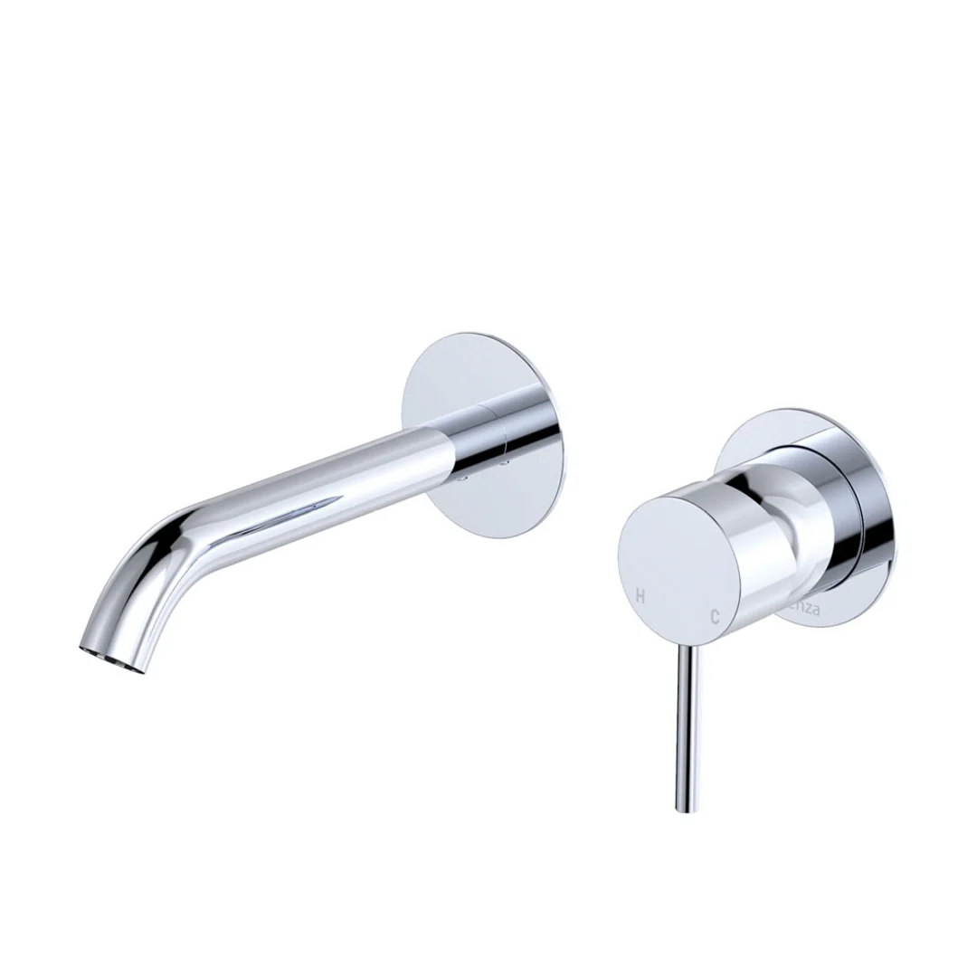 Fienza Kaya Basin/Bath Wall Mixer 160mm Outlet Set Chrome Round Chrome Plates - Image 2