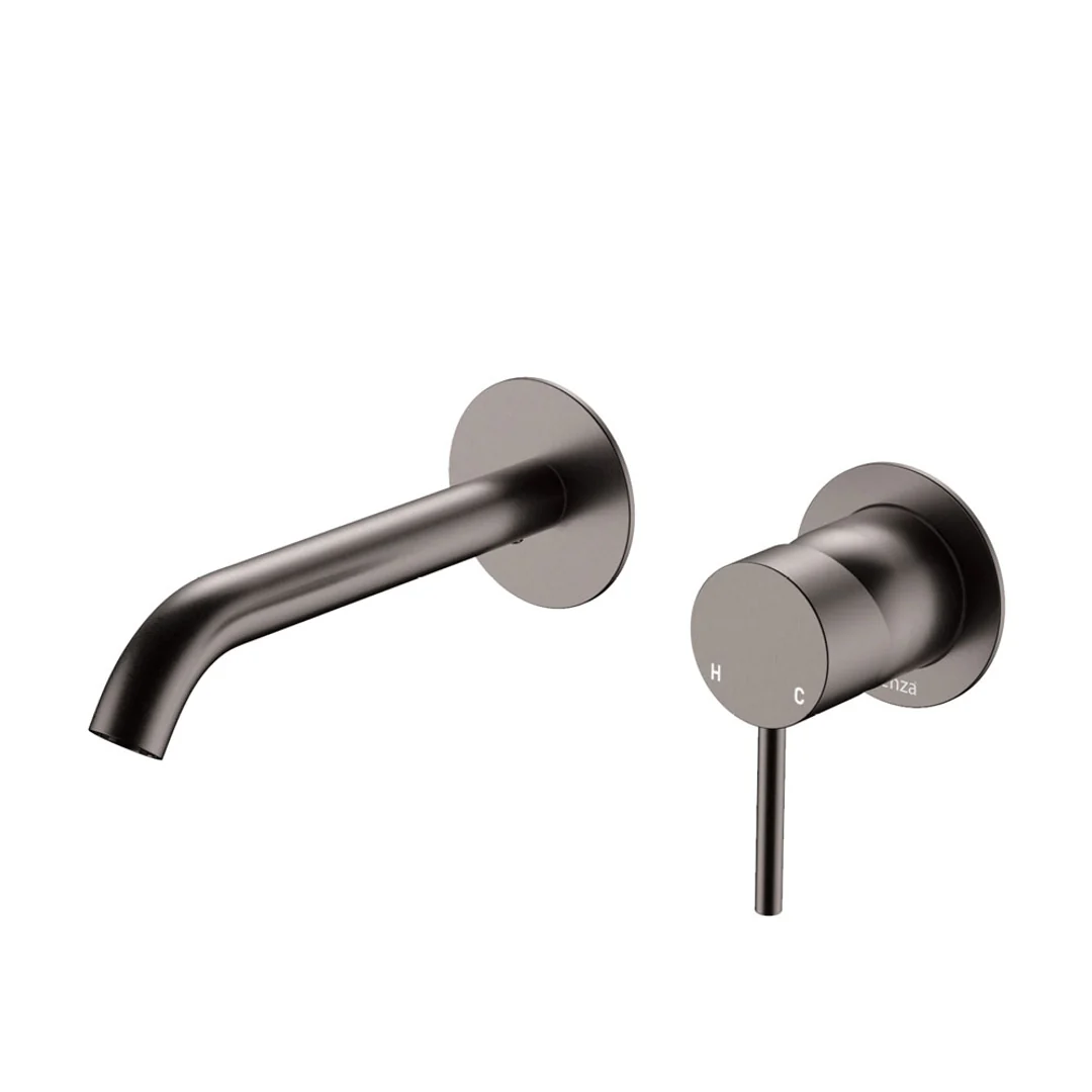 Fienza Kaya Basin/Bath Wall Mixer 160mm Outlet Set Gun Metal Round Gm Plates - Image 2