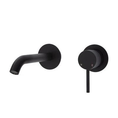 Fienza Kaya Basin/Bath Wall Mixer 160mm Outlet Set Matte Black Round Matte Black Plates - Image 4