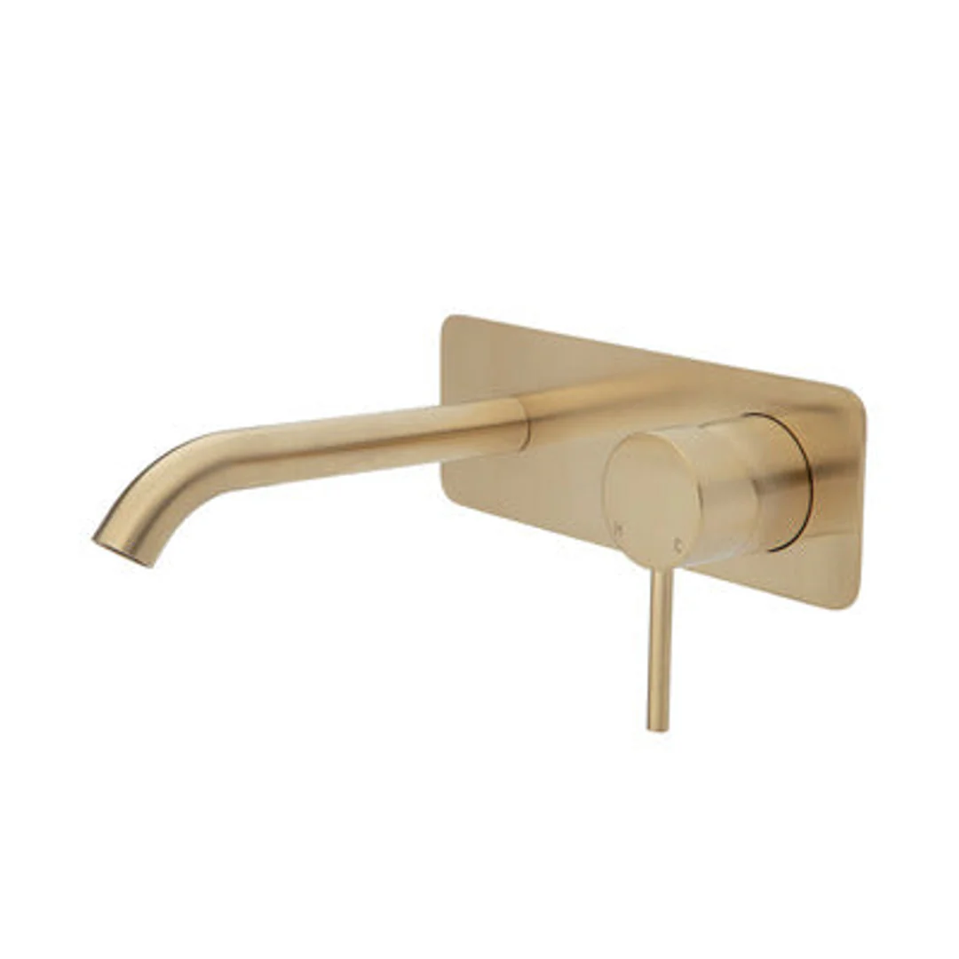 Fienza Kaya Basin/Bath Wall Mixer 160mm Outlet Urban Brass Soft Square Urban Brass Plate