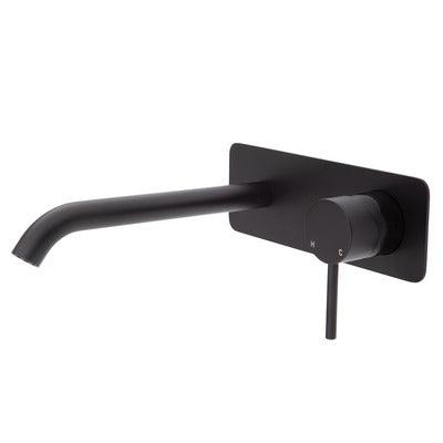Fienza Kaya Basin/Bath Wall Mixer 200mm Outlet Matte Black Soft Square Matte Black Plate - Image 3