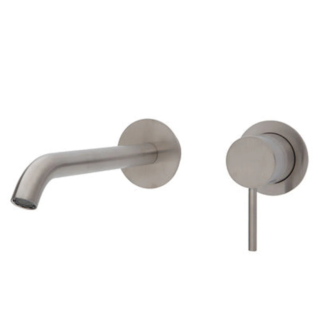 Fienza Kaya Basin/Bath Wall Mixer 200mm Outlet Set Brushed Nickel Round Bn Plates - Image 2
