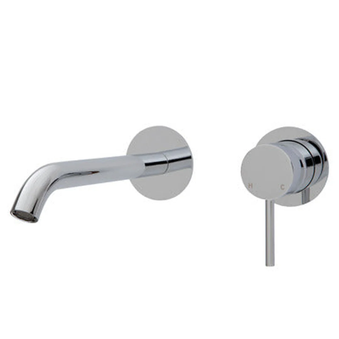 Fienza Kaya Basin/Bath Wall Mixer 200mm Outlet Set Chrome Round Chrome Plates - Image 2