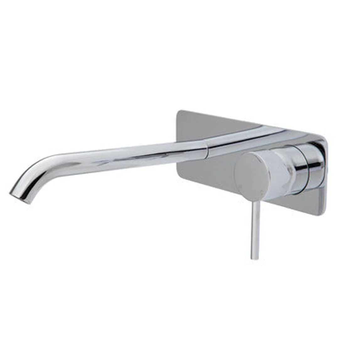 Fienza Kaya Basin/Bath Wall Mixer 200mm Outlet Set Chrome Soft Square Chrome Plate