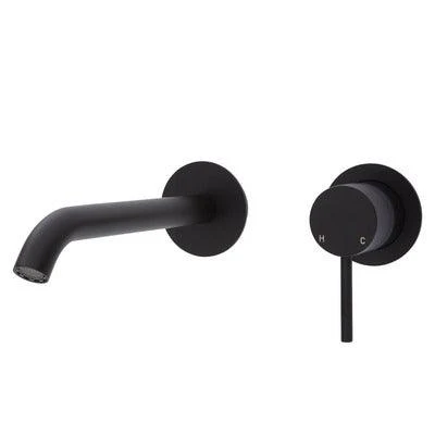 Fienza Kaya Basin/Bath Wall Mixer 200mm Outlet Set Matte Black Round Matte Black Plates - Image 4