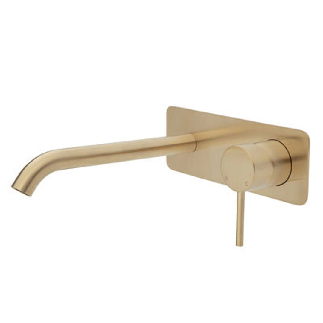 Fienza Kaya Basin/Bath Wall Mixer 200mm Outlet Urban Brass Soft Square Urban Brass Plate