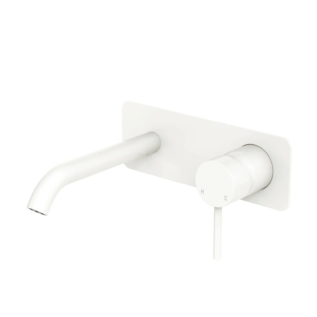 Fienza Kaya Basin/Bath Wall Mixer Set Rectangular Plate 160mm Outlet Matte White - Image 2