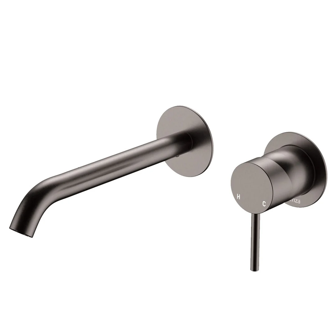 Fienza Kaya Basin/Bath Wall Mixer Set Round Plates 200mm Outlet Gun Metal - Image 2