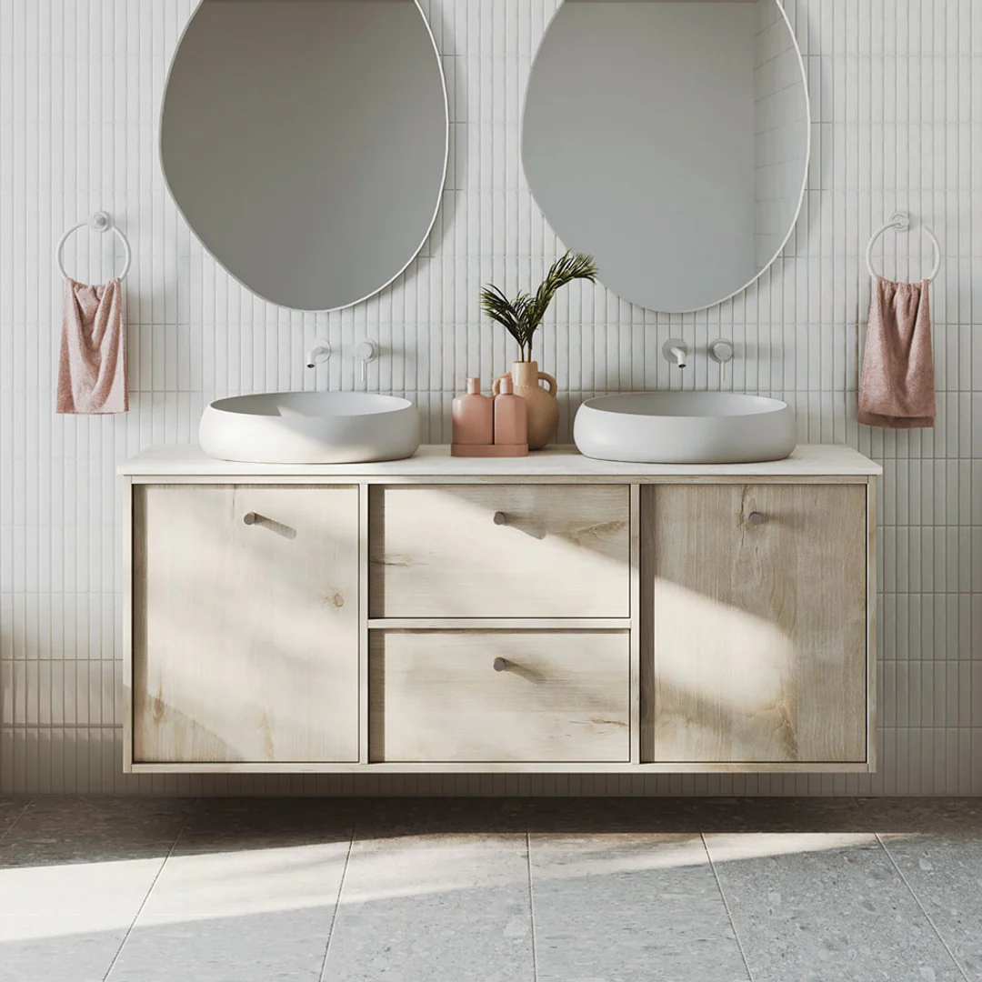 Fienza Kaya Basin/Bath Wall Mixer Set Round Plates 200mm Outlet Matte White - Image 5