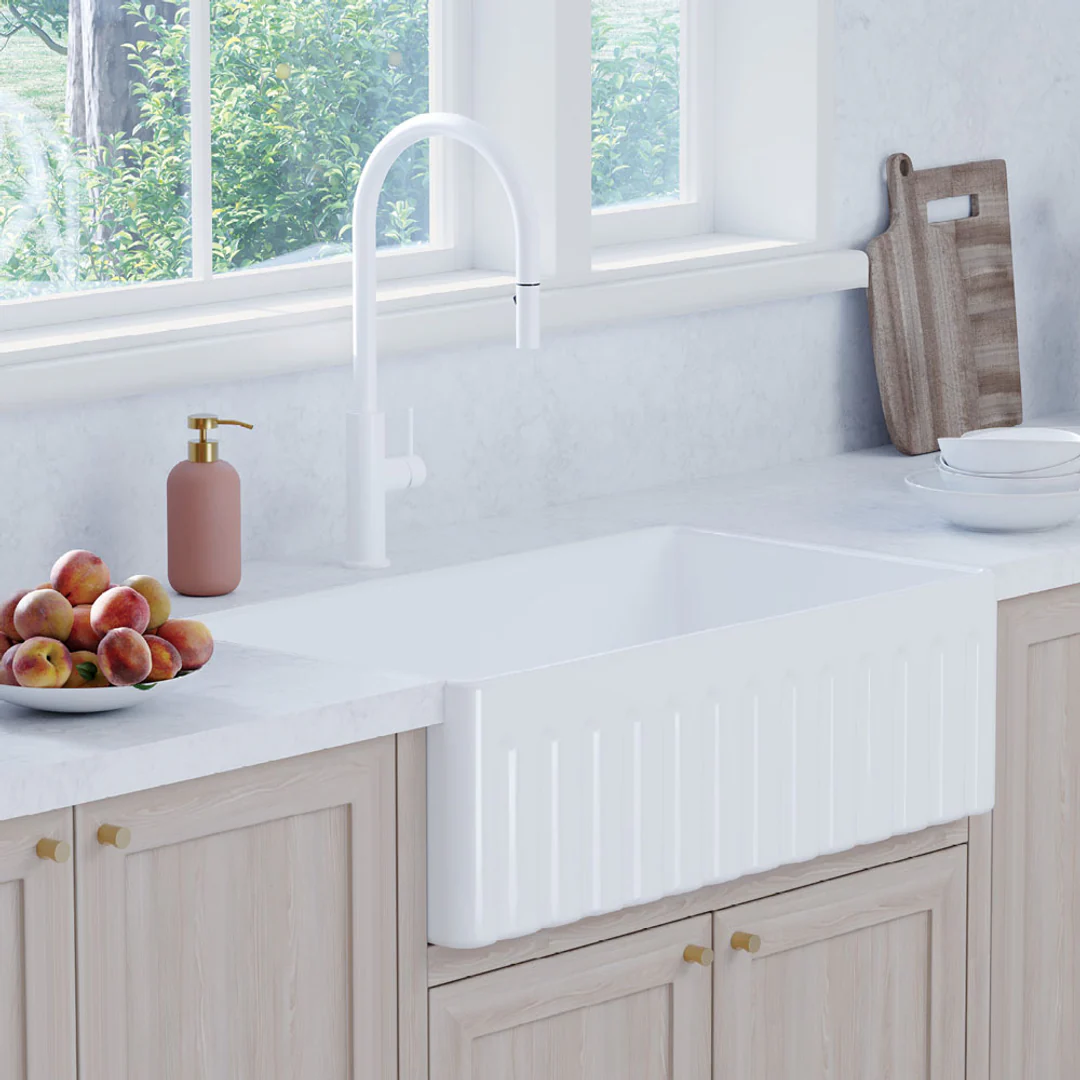 Fienza Kaya Pull-Out Sink Mixer Matte White - Image 4