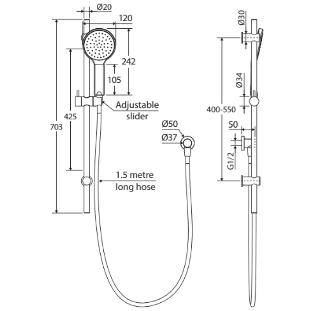 Fienza Kaya Rail Shower Gun Metal - Image 3