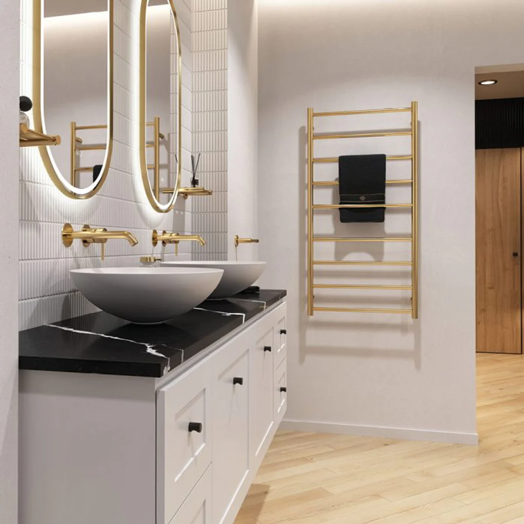Fienza Kaya Round Heated Towel Rail 60120 Urban Brass 9 Bars 600 X 1200 X 100mm - Image 4