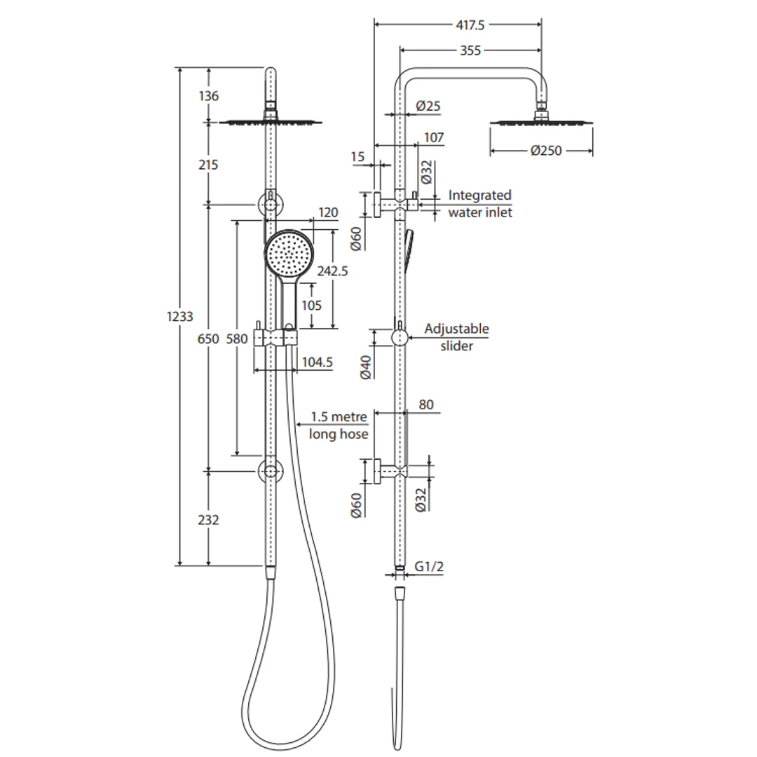 Fienza Kaya Twin Rail Shower Urban Brass - Image 3