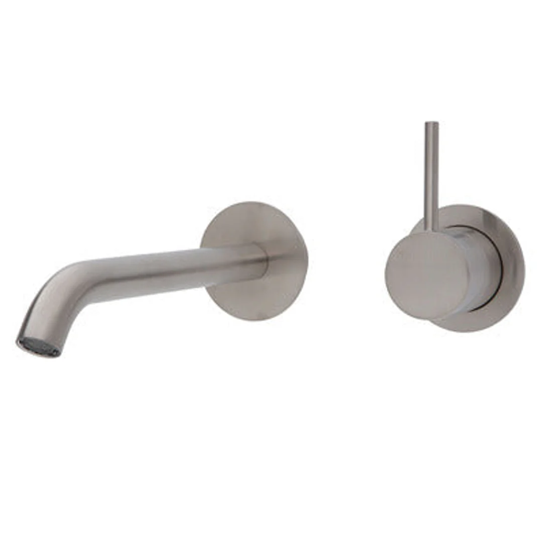 Fienza Kaya Up Basin/Bath Mixer 200mm Outlet Set Brush Nickel Round Brushed Nickel