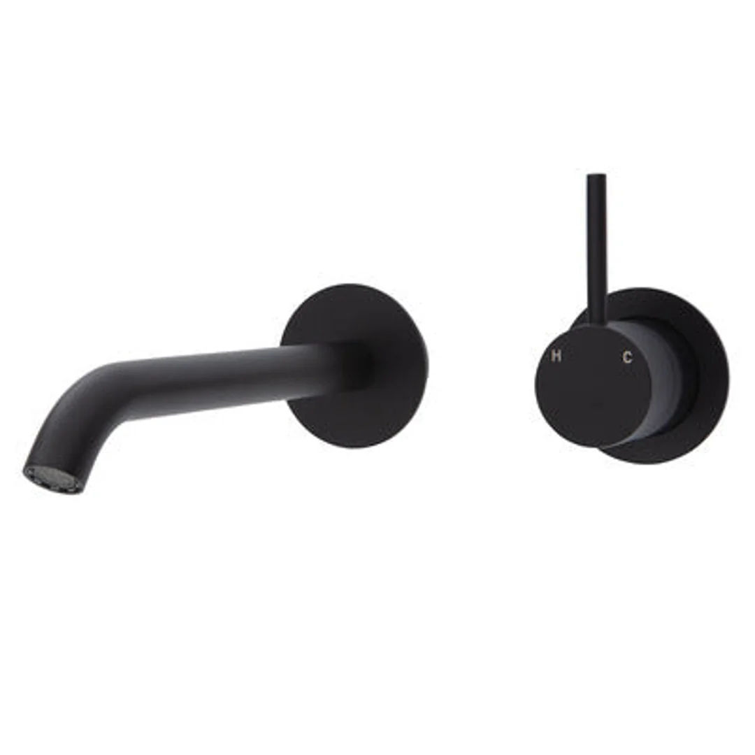 Fienza Kaya Up Basin/Bath Mixer 200mm Outlet Set Matte Black Round Matte Black Plates