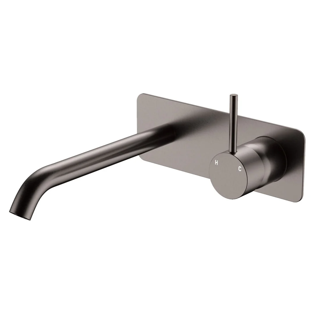 Fienza Kaya Up Basin/Bath Wall Mixer Set Rectangular Plate 200mm Outlet Gun Metal - Image 2