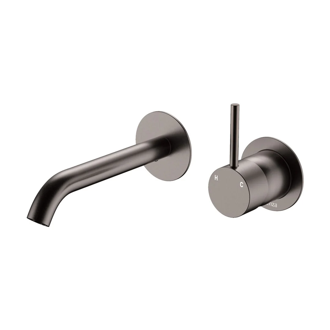 Fienza Kaya Up Basin/Bath Wall Mixer Set Round Plates 160mm Outlet Gun Metal - Image 2